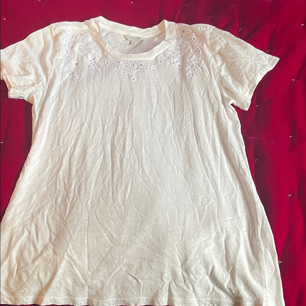 Lucky Brand White Tee with Embroidery